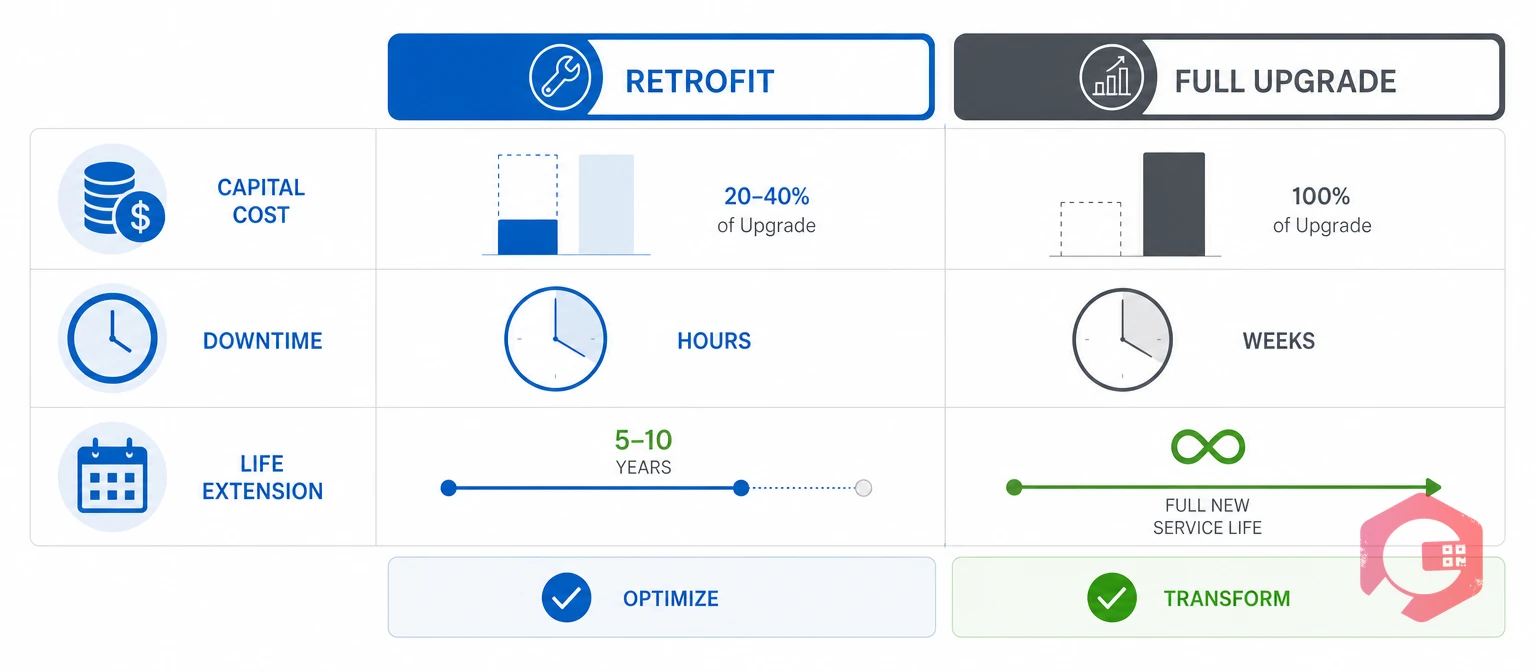 Retrofit versus full upgrade compared on capital cost, downtime, and life extension | Cryotos