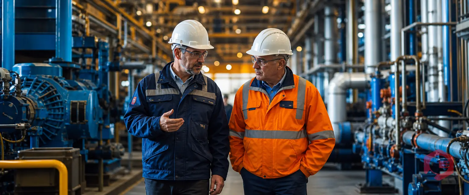 Operations leader reviewing maintenance performance reports with a plant manager | Cryotos