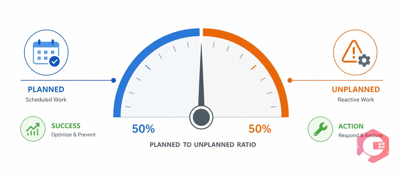 Planned versus unplanned maintenance ratio concept split gauge | Cryotos