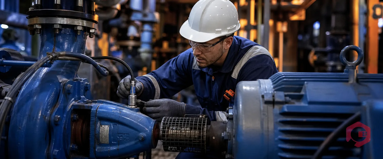 Reliability technician checking condition-monitoring sensors on industrial equipment | Cryotos