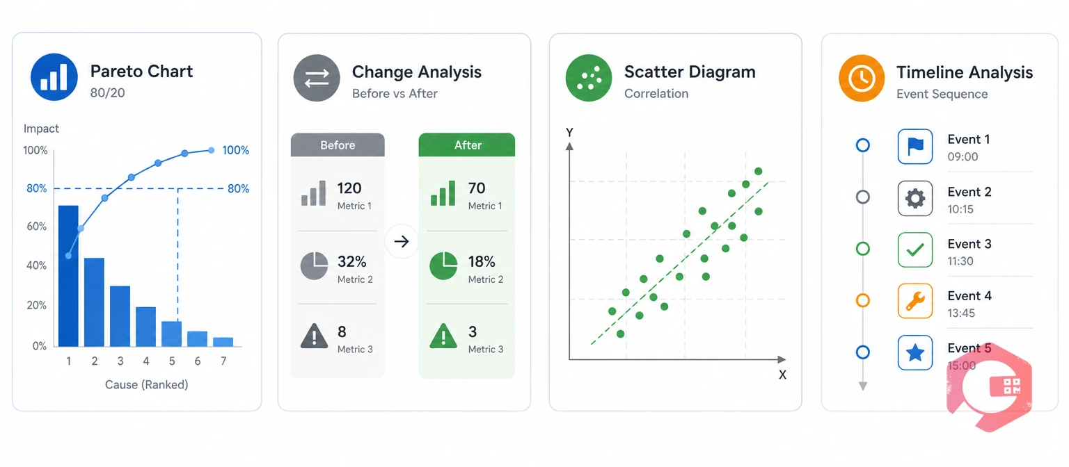 Supporting RCA tools: Pareto, change analysis, scatter diagram and timeline analysis | Cryotos