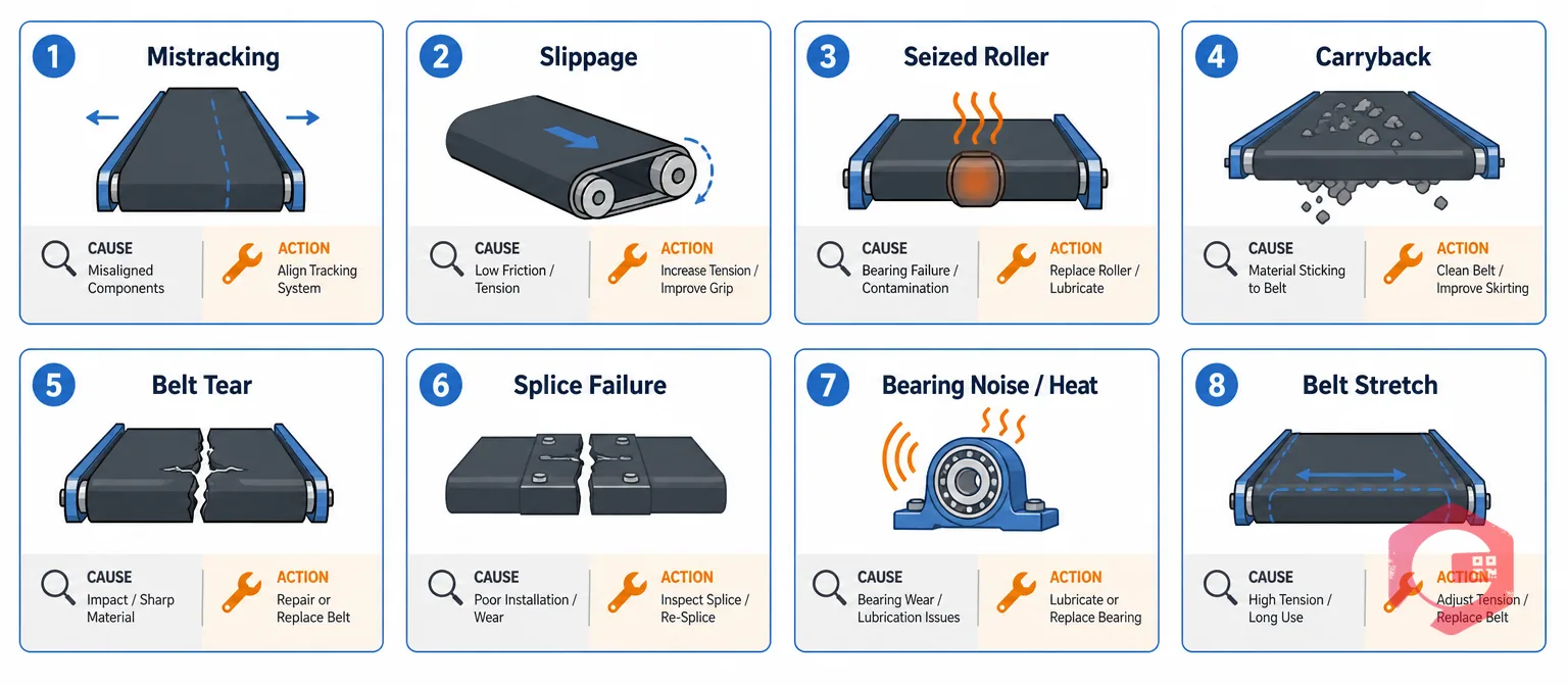 Overview of eight common conveyor belt problems | Cryotos
