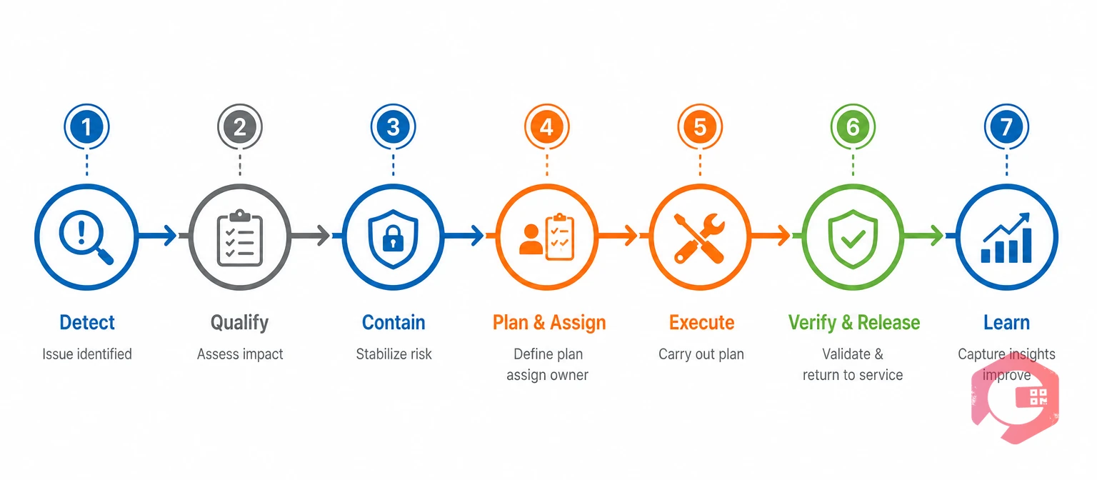 Seven-step maintenance workflow from detection to line release | Cryotos