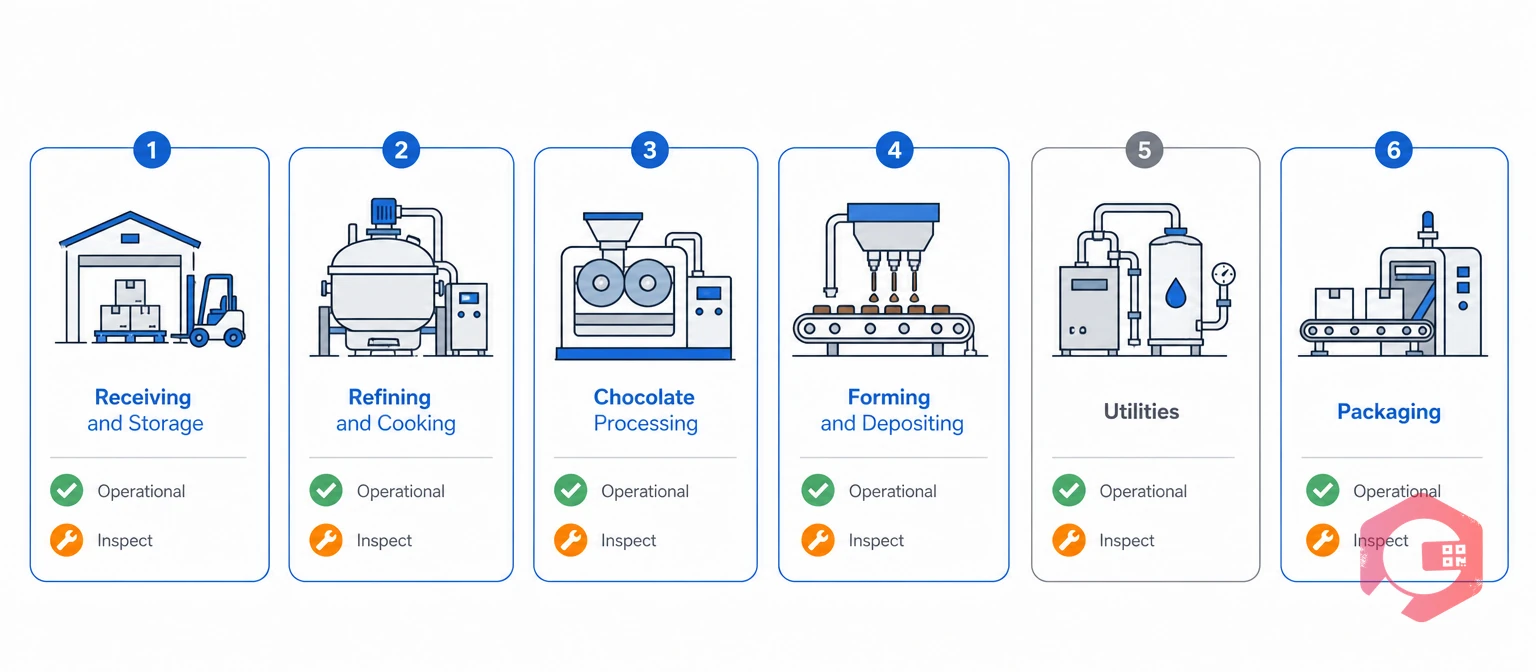 Asset and process maintenance map for confectionery plants across six areas | Cryotos