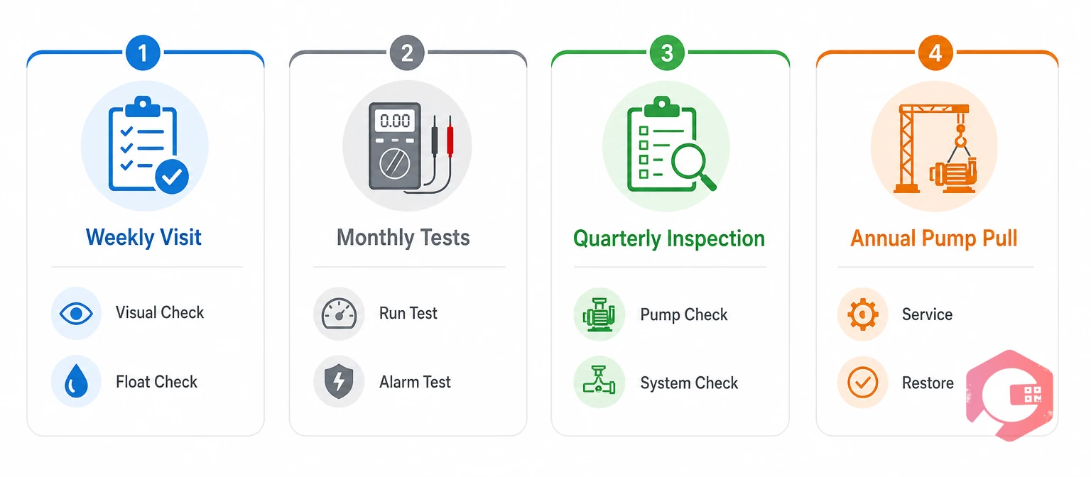 Weekly to annual lift station pump maintenance schedule tiers | Cryotos