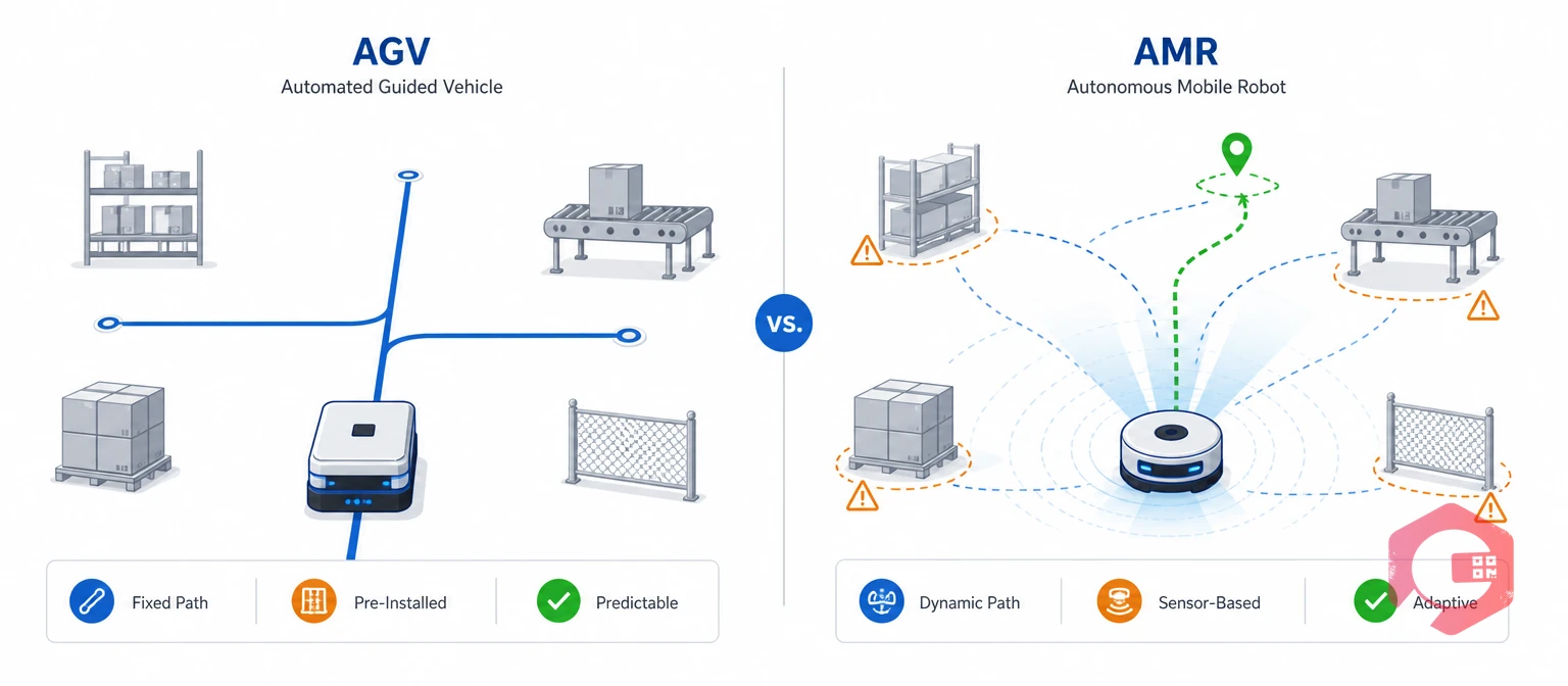 AGV fixed-path navigation versus AMR autonomous mapping concept | Cryotos
