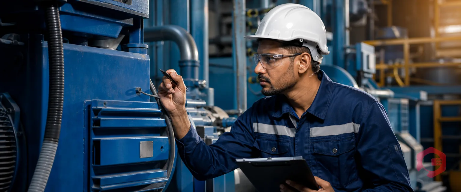 Maintenance in-charge analysing recurring equipment failure patterns beside industrial machinery | Cryotos