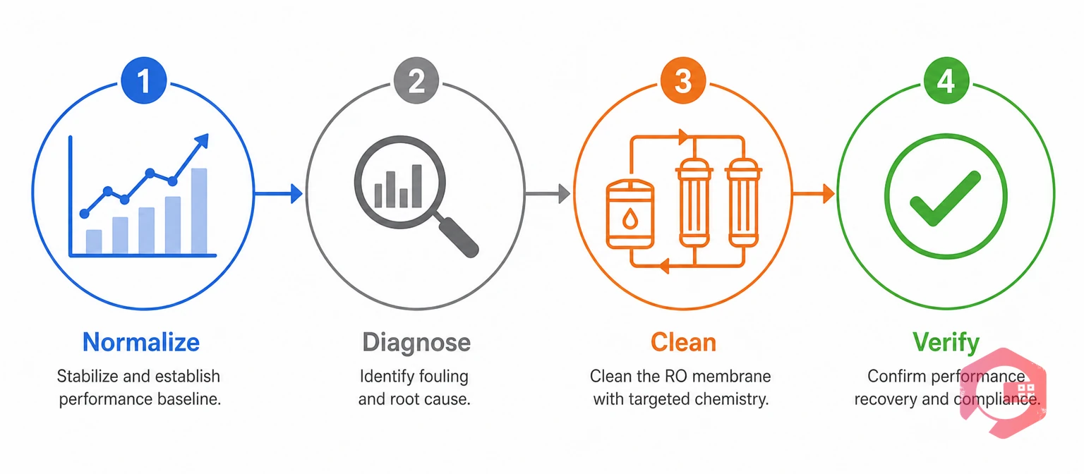 Normalize, Diagnose, Clean, Verify four-step framework for RO membrane cleaning | Cryotos