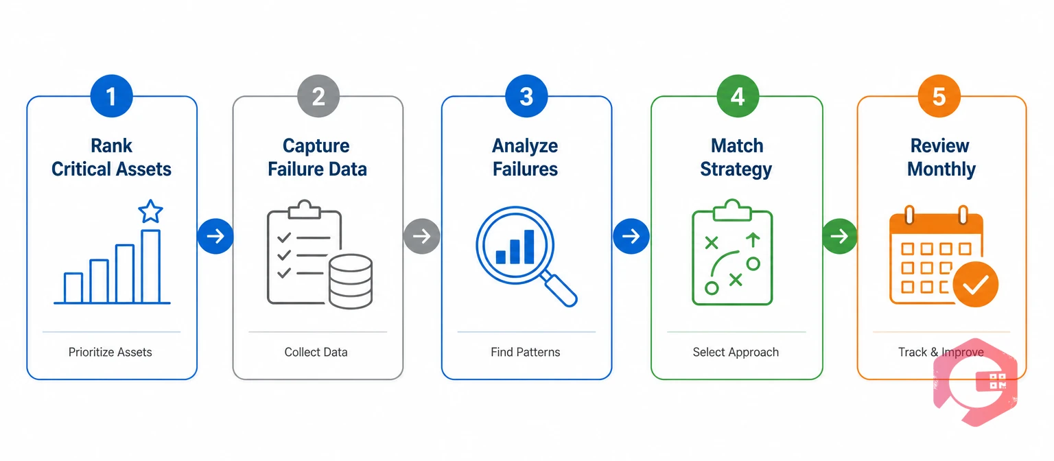 Five-step reliability program roadmap: rank assets, capture data, analyze, match strategy, review | Cryotos
