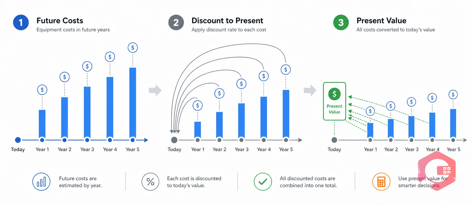 Converting future equipment costs to present value with a discount rate | Cryotos