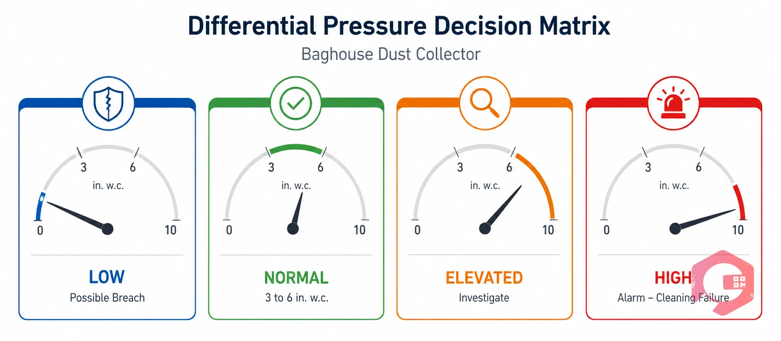 Differential pressure decision matrix for a baghouse dust collector by reading state | Cryotos
