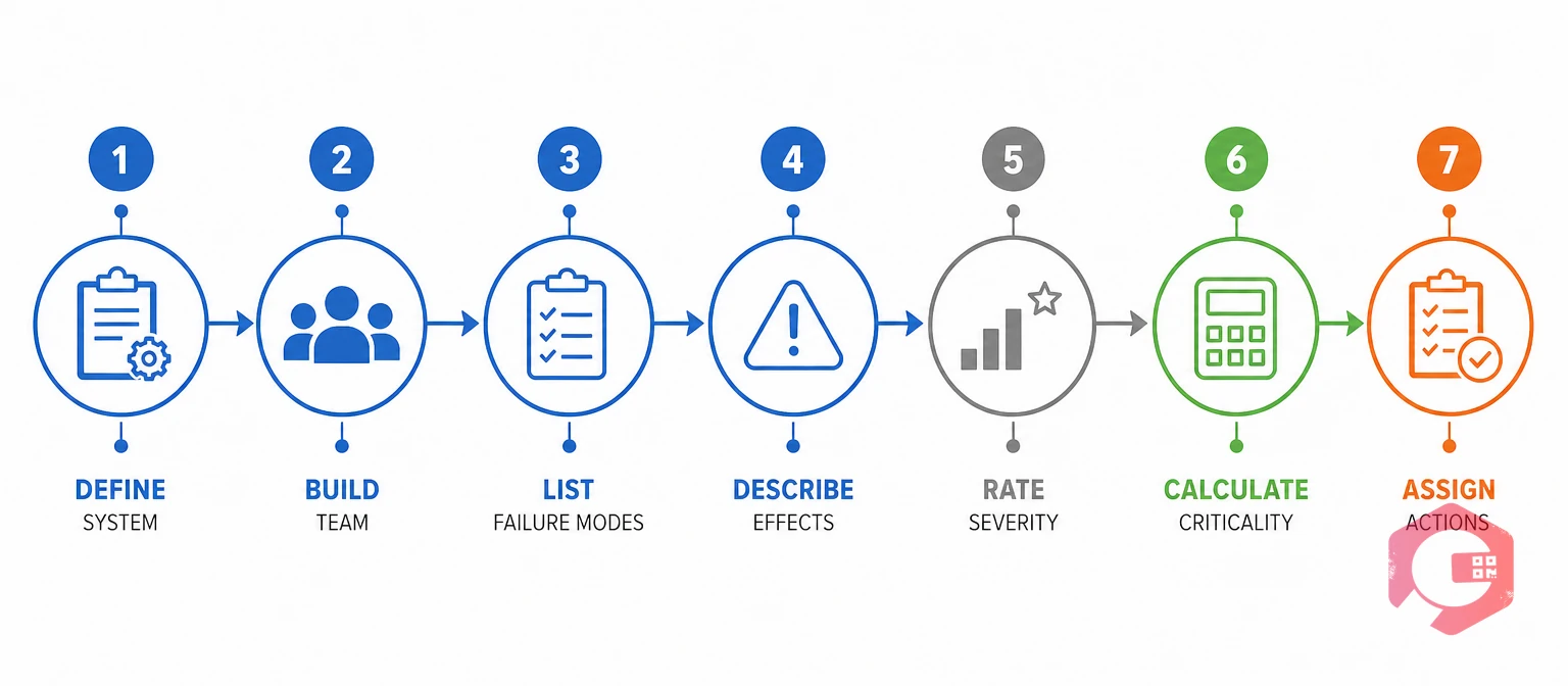 The 7 steps to perform FMECA from system definition to assigning actions | Cryotos