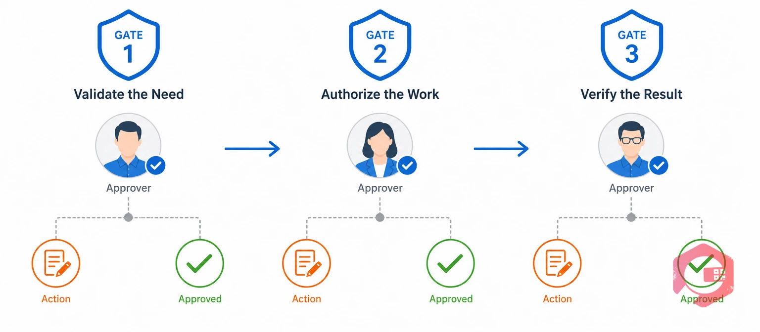 The three-gate approval model for maintenance work | Cryotos