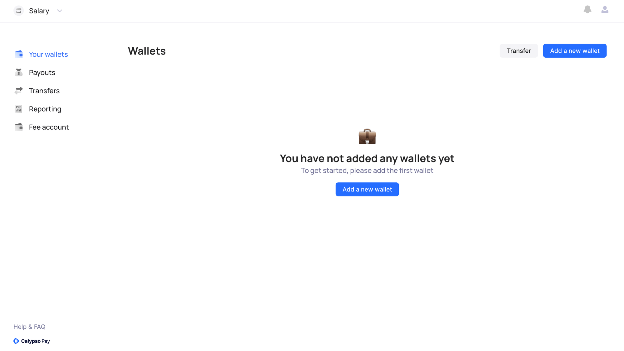 Create a new wallet screen