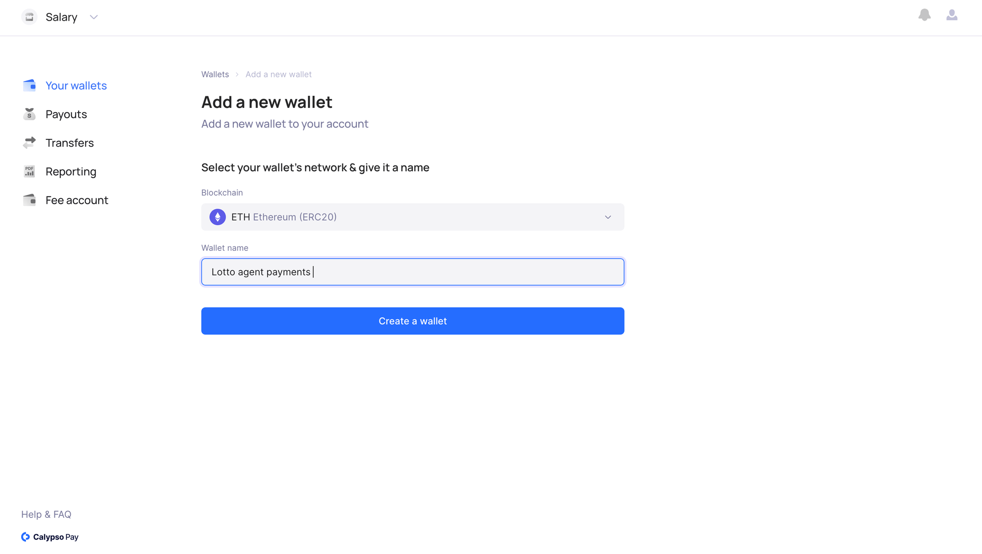 Select your wallet's network screen