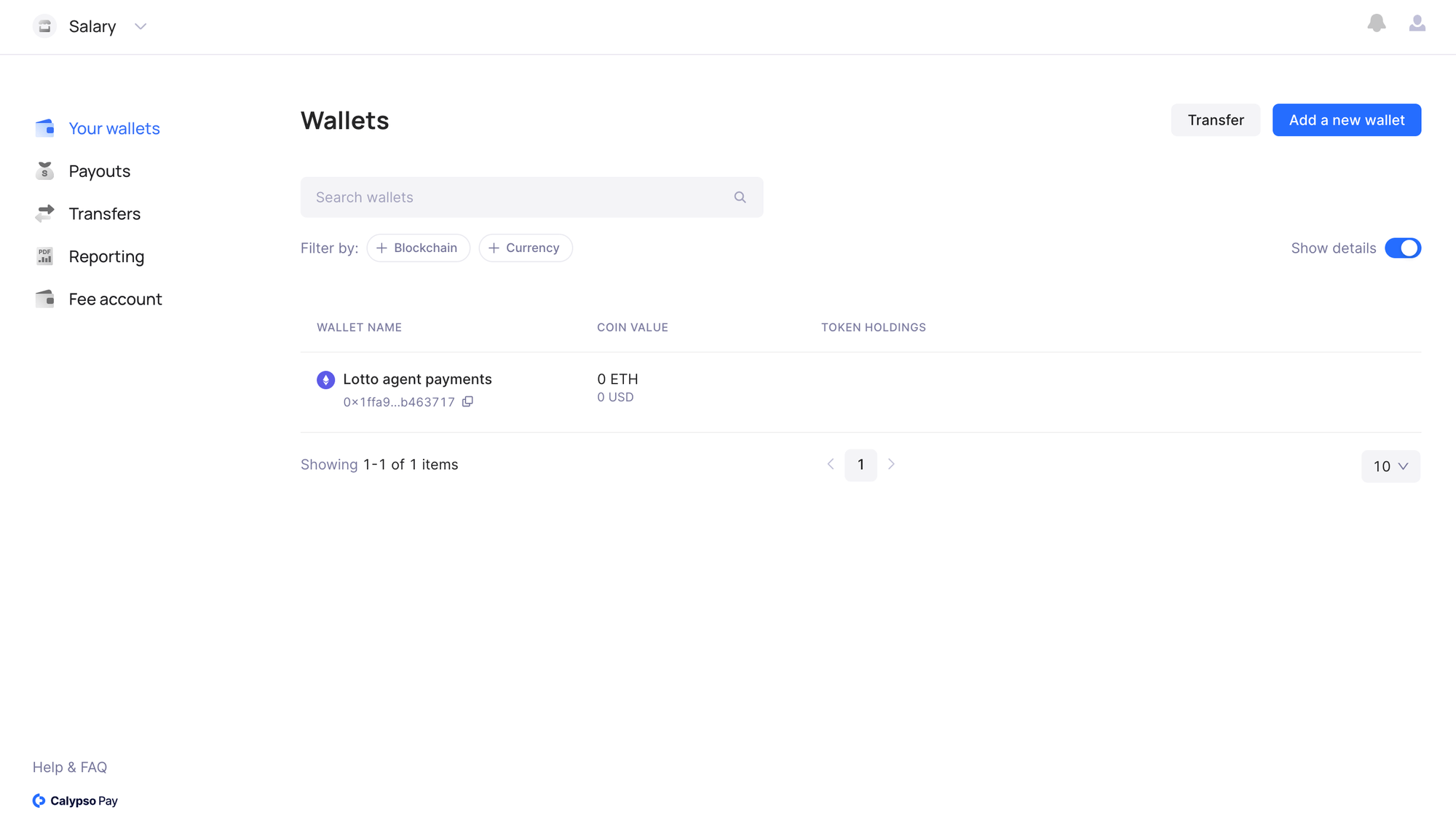 The new wallet has been created