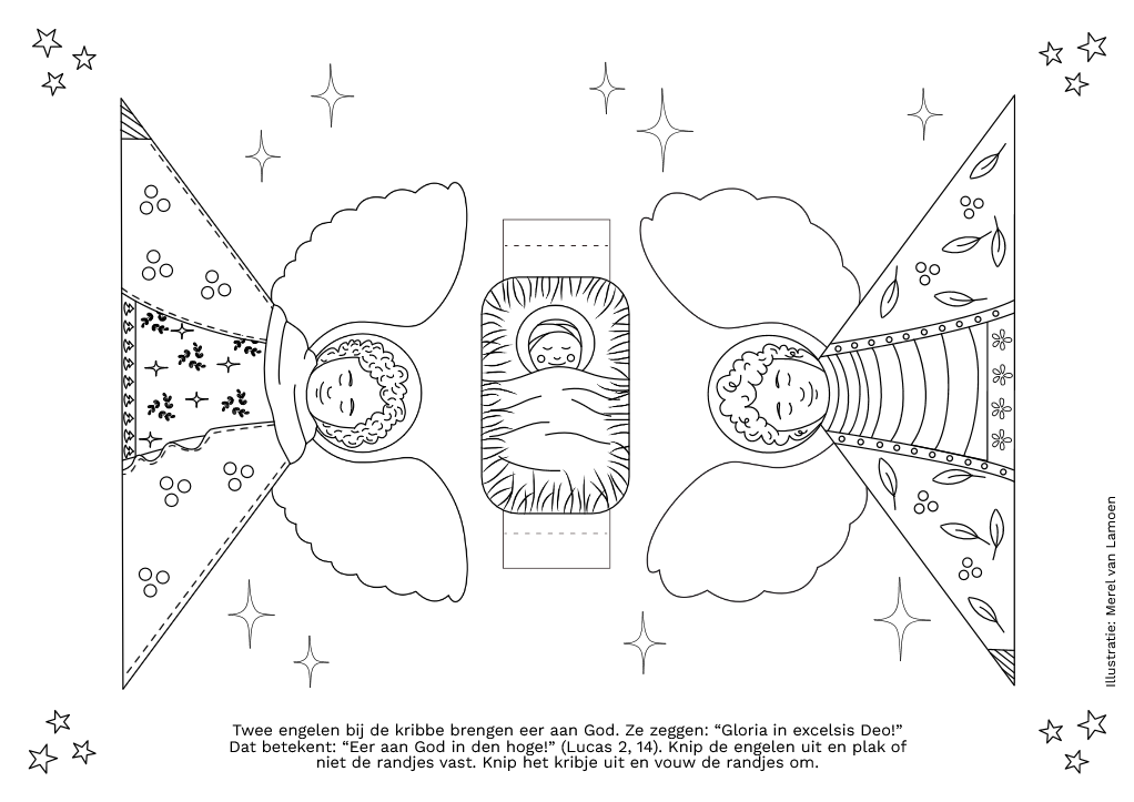 Voor kinderen: Knip en kleur de kerstengelen 
