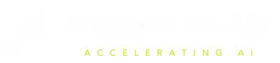 Text logo with stylized letters spelling 'ACCELERATE' and smaller text below reading 'ACCELERATING AI' in mixed colors.