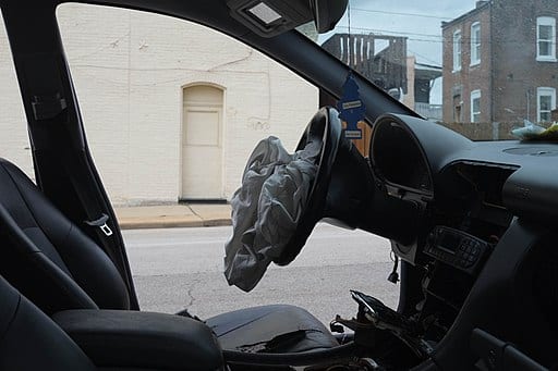 A car's airbags after being deployed