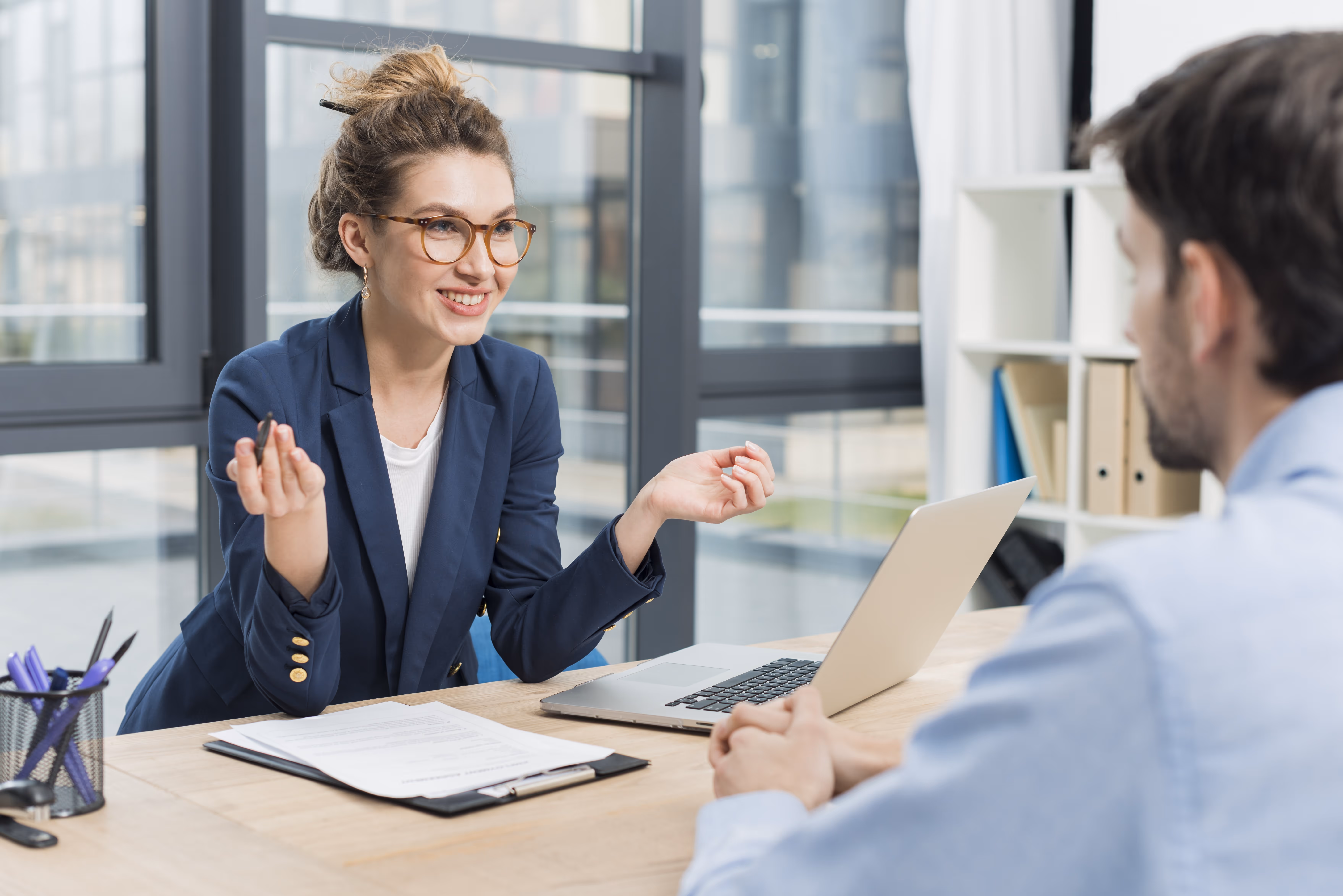 A cheerful person during a job interview