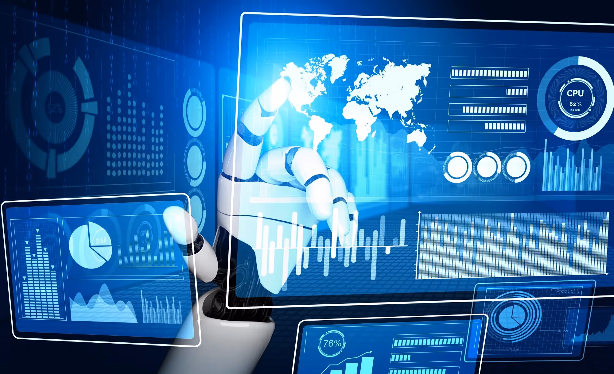 Robotic Process Automation imagined as a robot working with holographic display