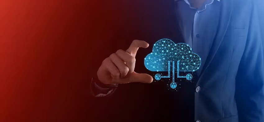 Business person holding a holographic IT infrastructure automation icon