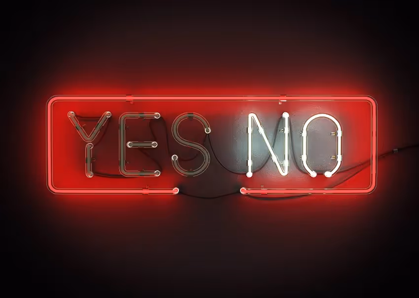 Yes or no sign representing cybersecurity decisions