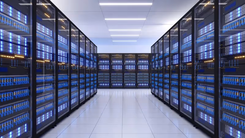 Photo of a hyperscale data center - a massive facility that provides highly-efficient cloud computing and storage solutions.