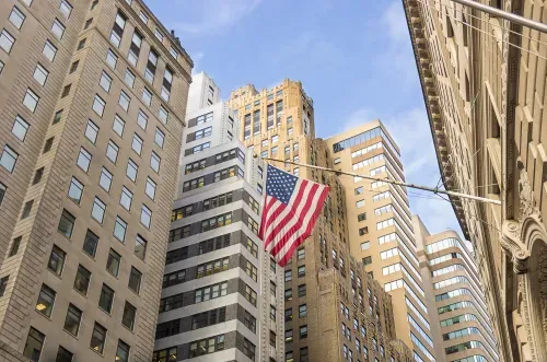 American flag at Wall Street, New York