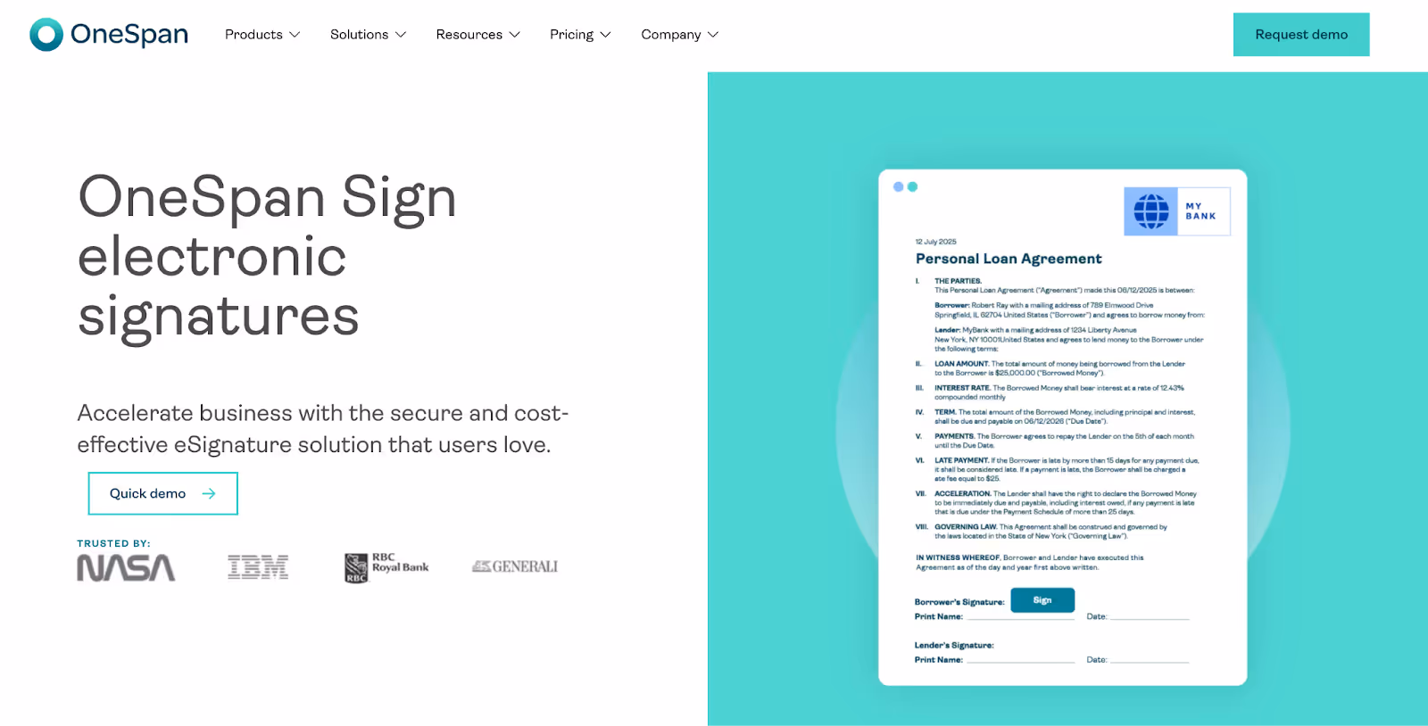 A screenshot of OneSpan Sign's homepage.