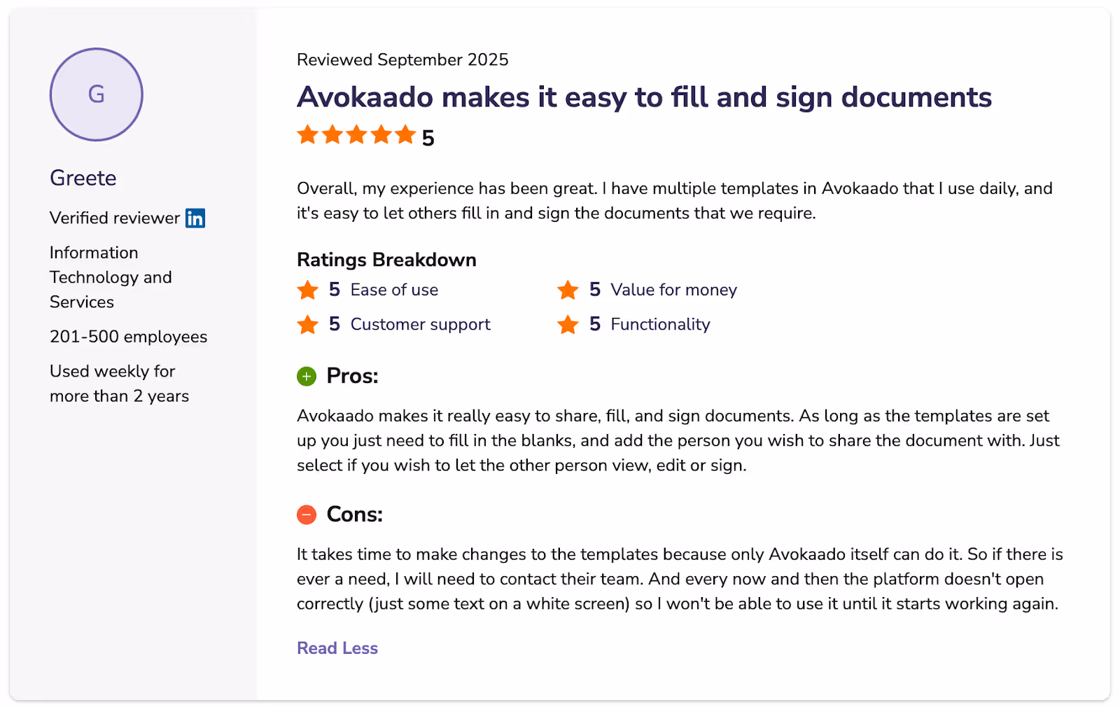 A verified user review of Avokaado's contract intelligence platform from the software suggest website.