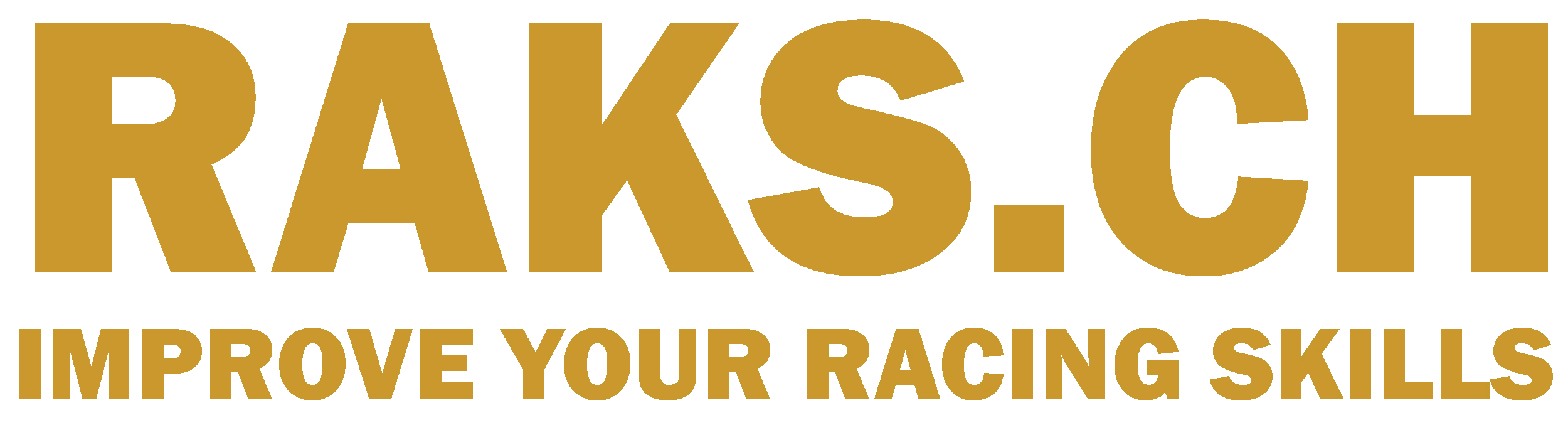 RAKS.CH logo with the tagline Improve Your Racing Skills in gold text on a transparent background.