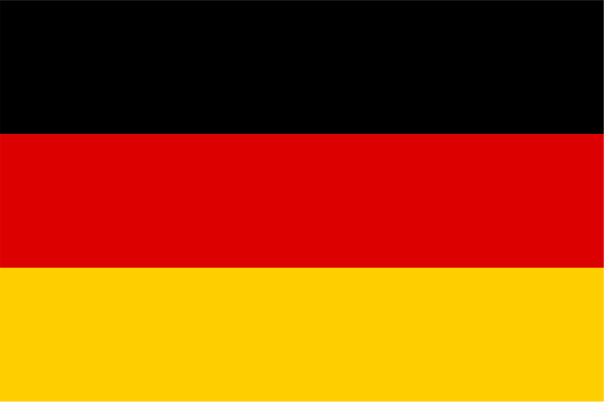 Flag of Germany with horizontal black, red, and gold stripes.