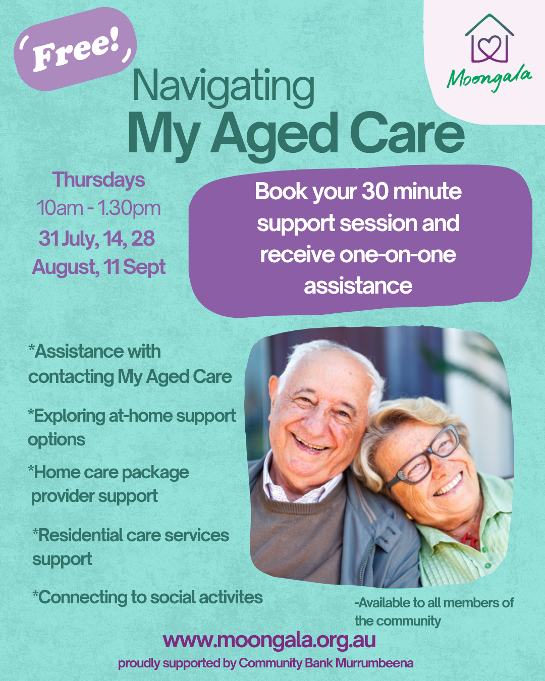 Free one-on-one 30 min sessions to navigate My Aged Care