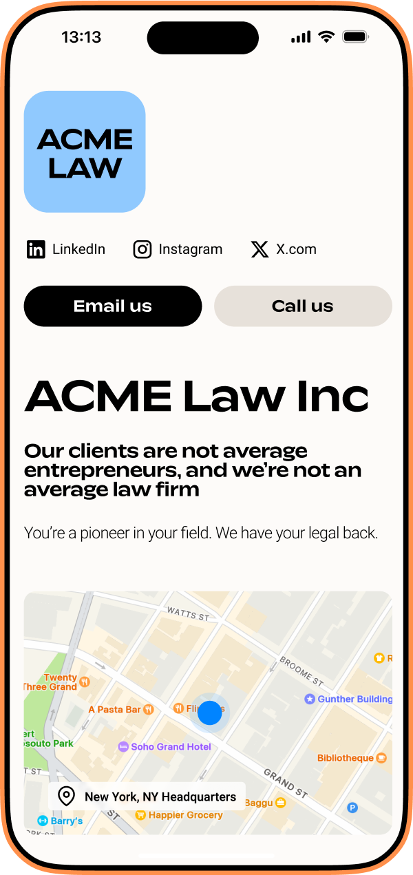 A mock of a business profile on an iPhone.
