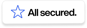 Blue outlined star icon followed by the text 'All secured.' on a white rounded rectangle background.