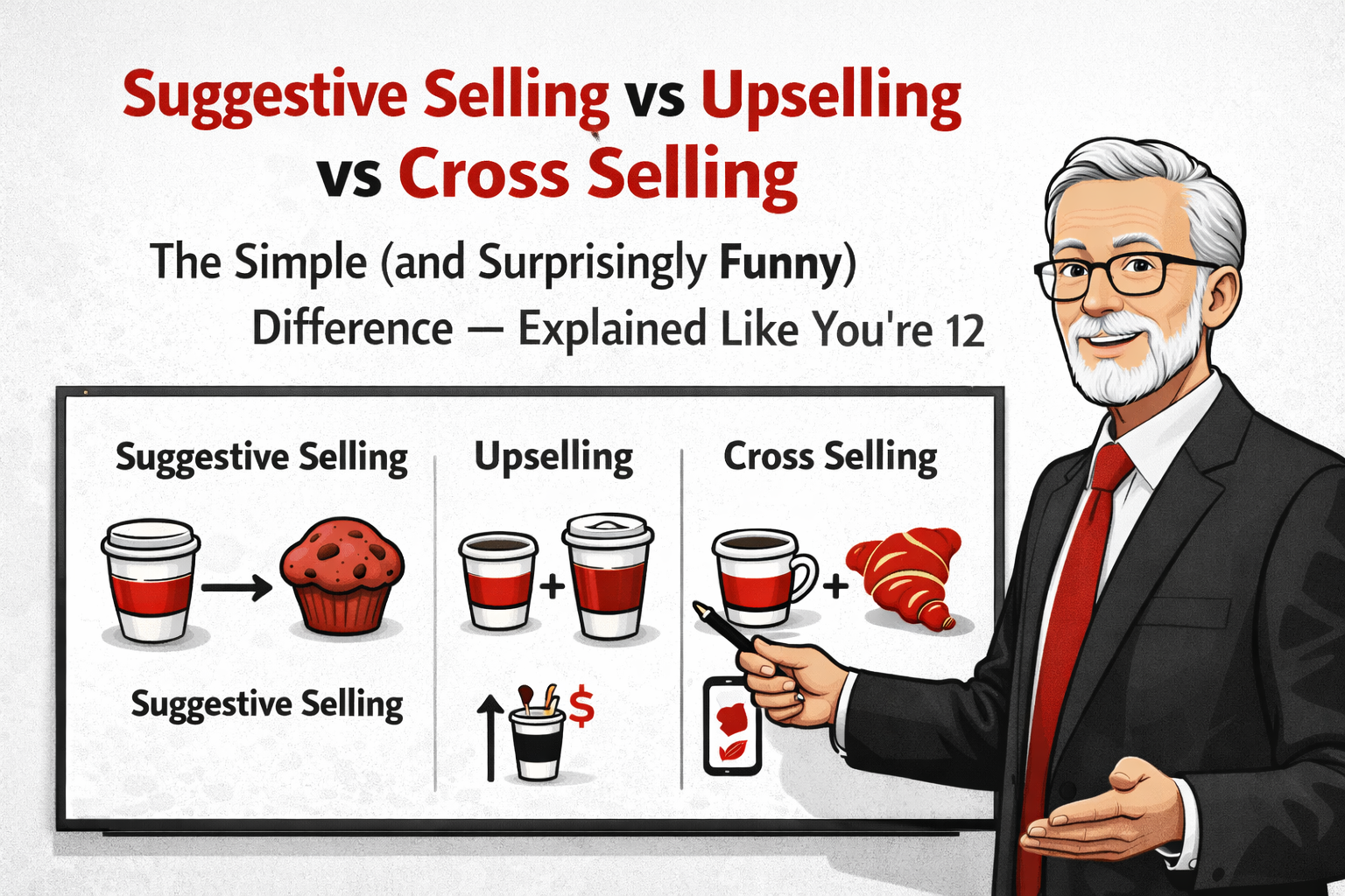 Suggestive Selling vs Upselling vs Cross Selling: The Simple (and Surprisingly Funny) Difference — Explained Like You’re 12