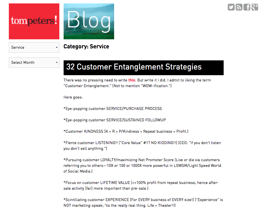Tom Peters CX blog