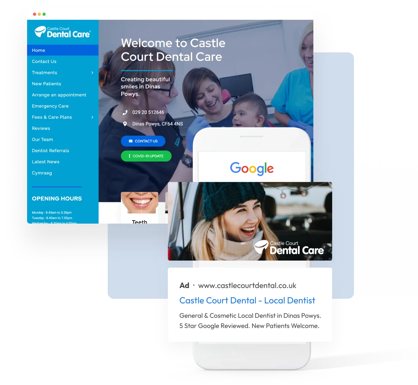 Screenshot and mobile image of Castle Court Dental Care