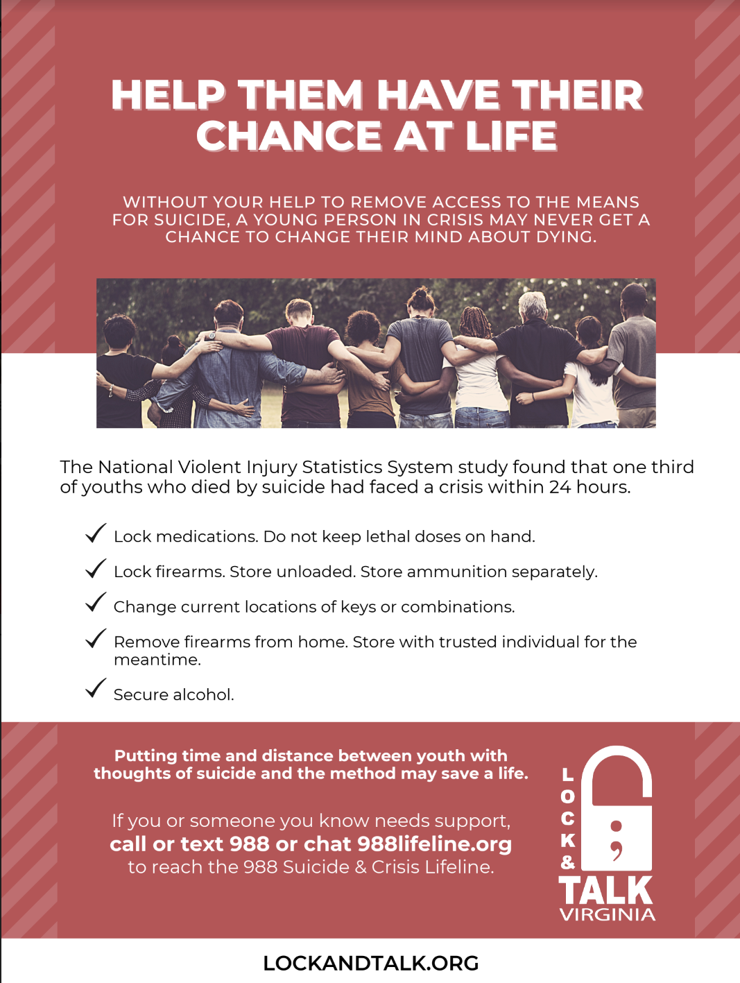 Text heavy. Diverse group of youth with arms wrapped around each other.