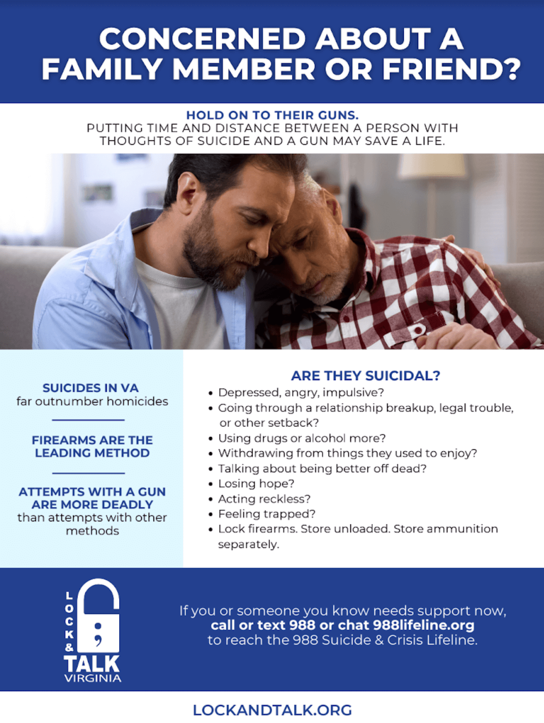 Son and father with information and resources on firearm safety and storage