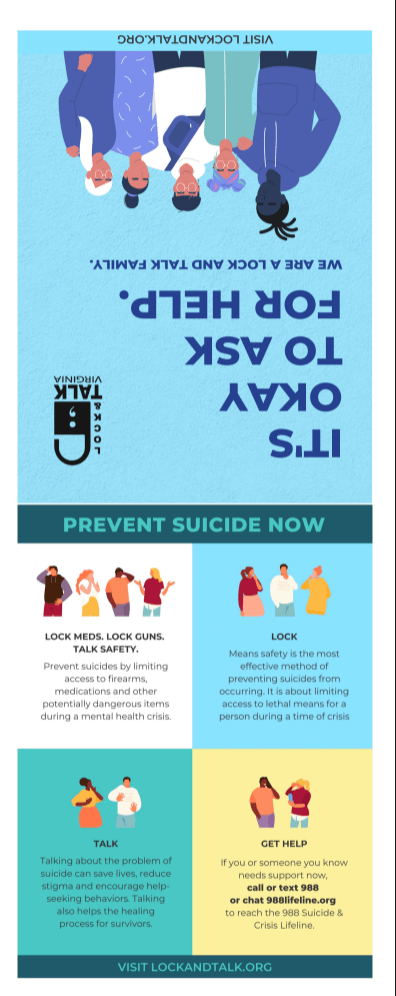 Side A: Prevent Suicide Now Side B: It’s Okay to Ask for Help Cartoon Graphic of People