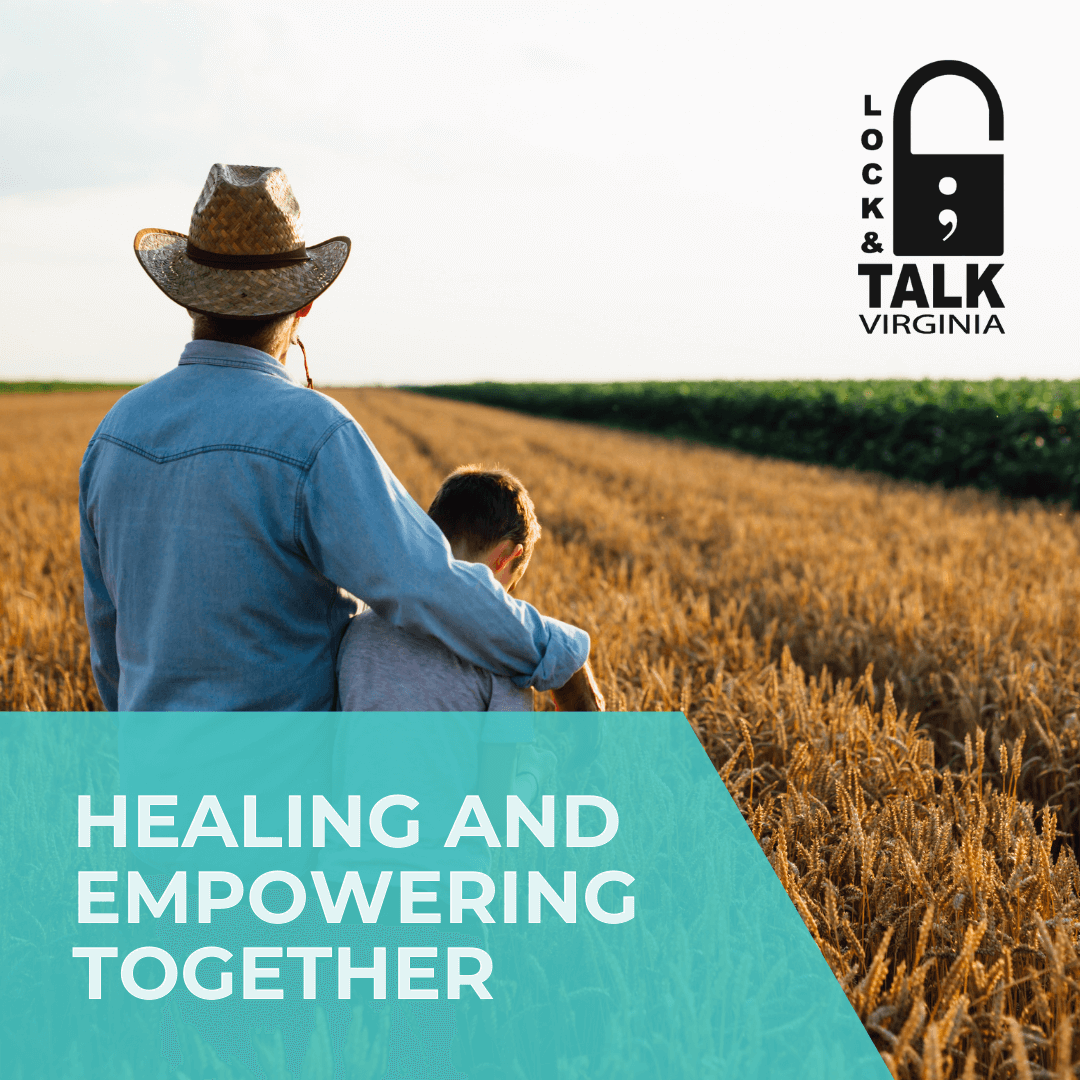 Father and son standing in a field.
