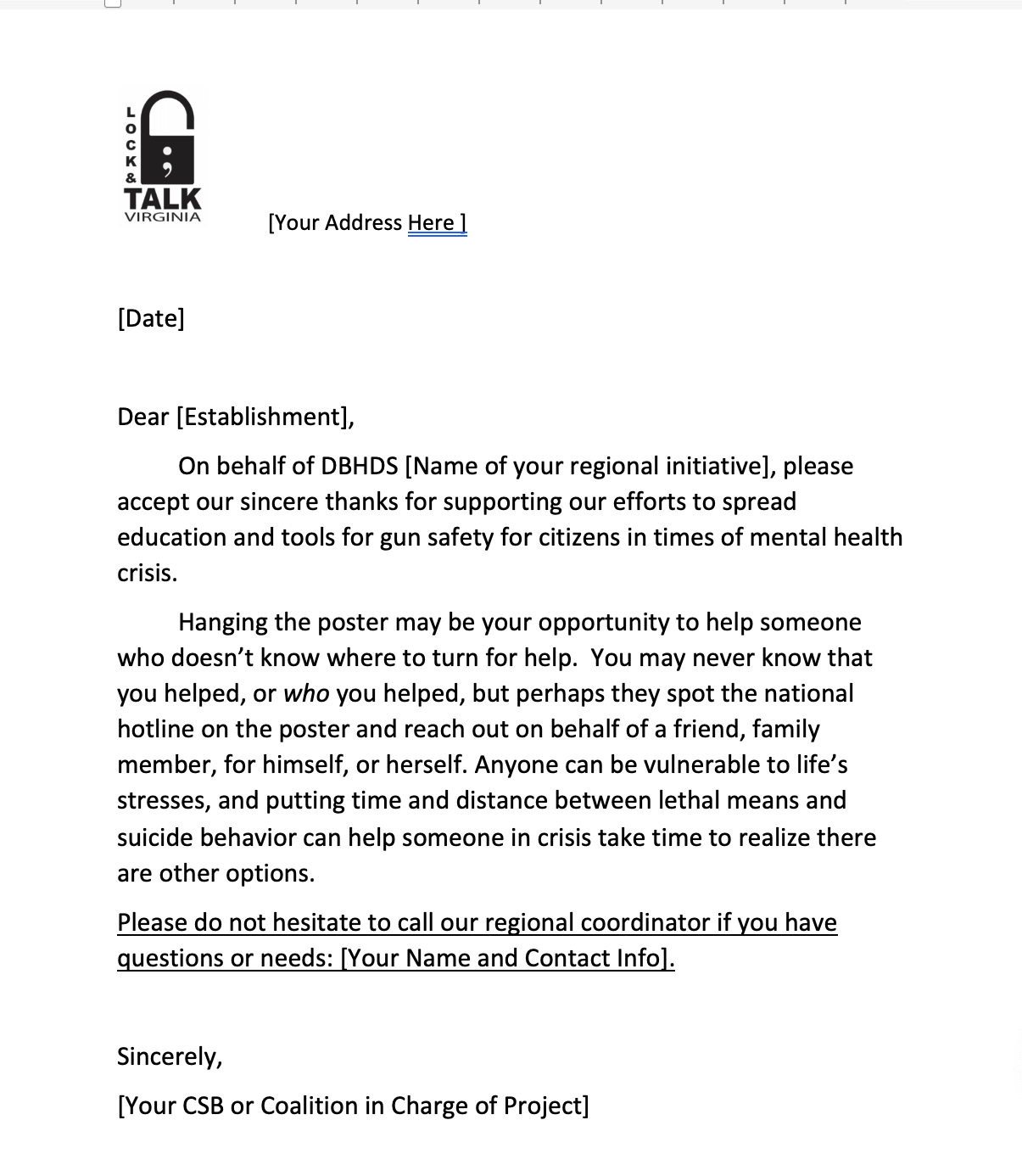 Thank you for hanging the poster in gun shop.