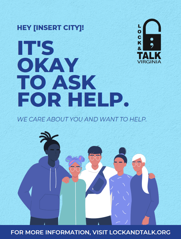 Cartoon socially diverse people. Blue text and blue background.