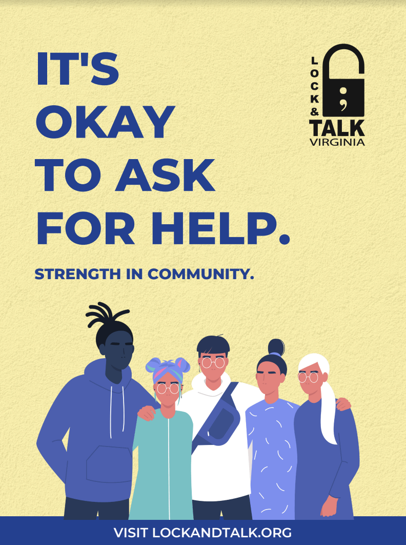 Cartoon socially diverse people. Blue text and yellow background.