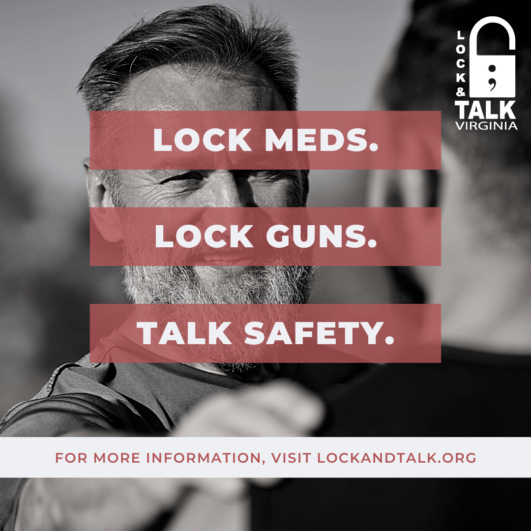 Older male touching shoulder of friend and/or son and smiling