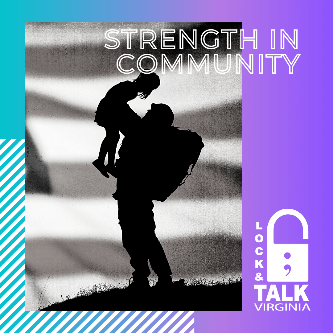 Father holding daughter in front of military flag (military)