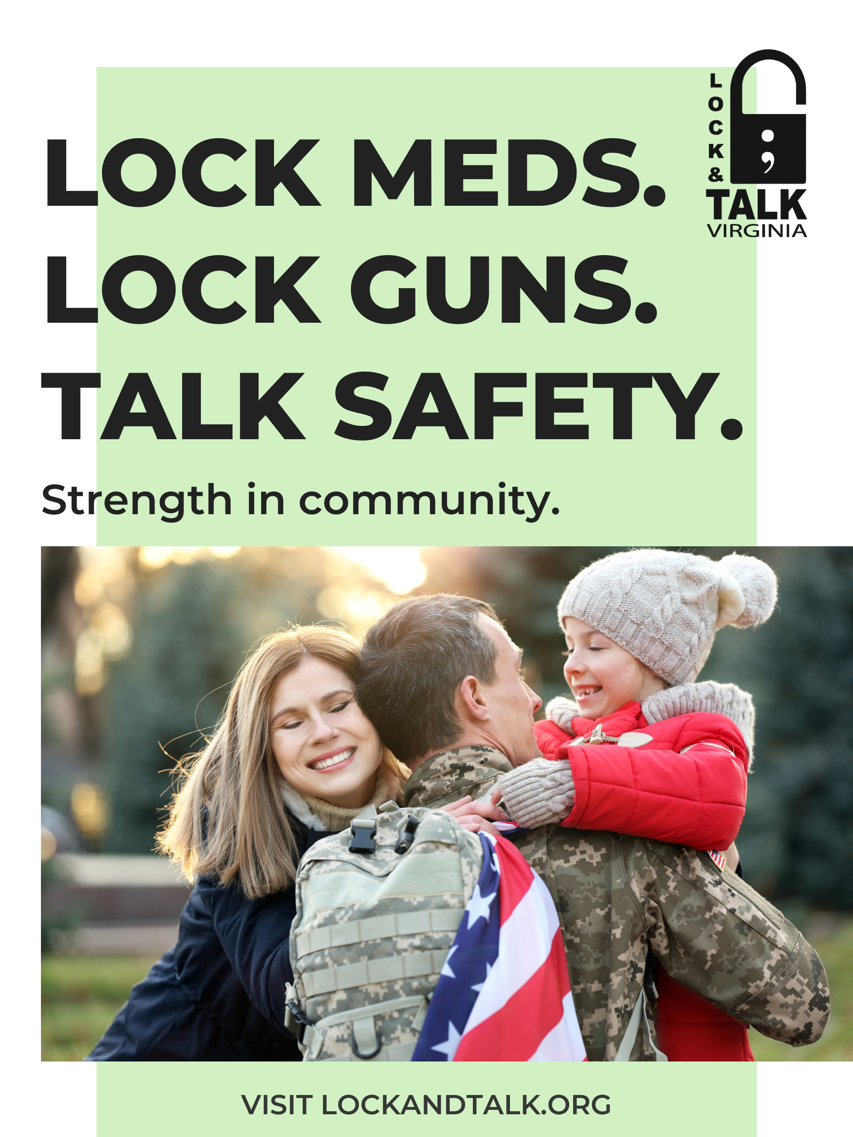 Wife and child hugging military man
