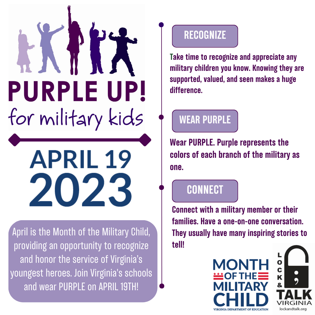 Help spread awareness of Purple Up Day for our Military Kids!